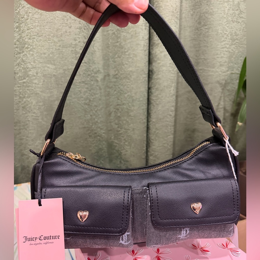 Black Women's Shoulder Bag with Gold Accents - Picture 2 of 7